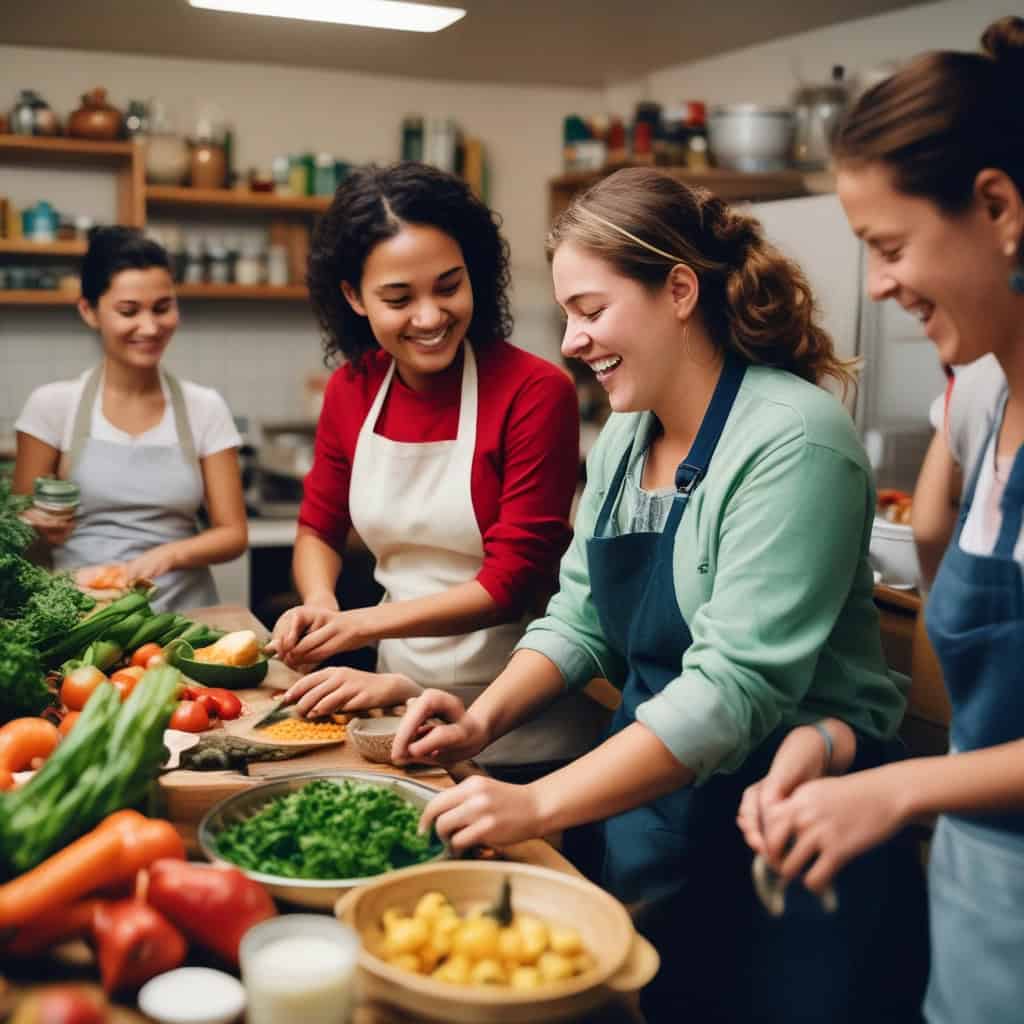 How Study Abroad Deepens Language Learning Skills 3 A close-up photo of students and locals working together in a kitchen, chopping vegetables, stirring pots, and laughing as they share recipes and cooking techniques.
