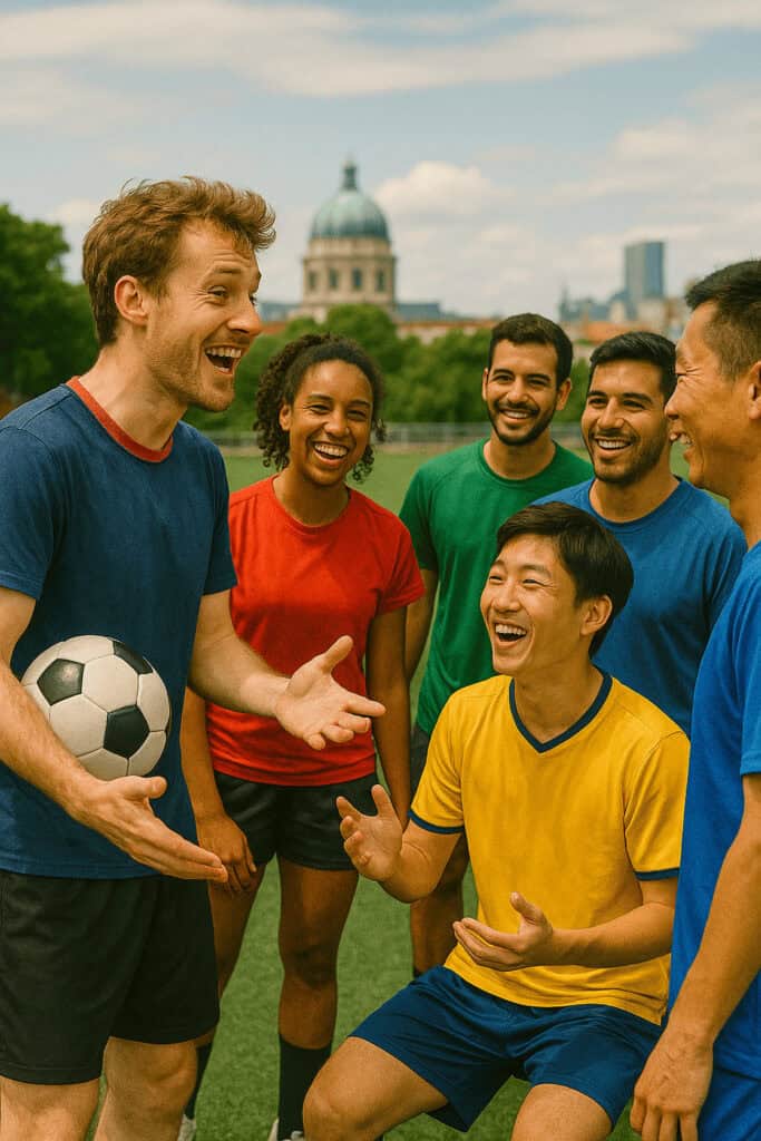 How Study Abroad Deepens Language Learning Skills 4 A vibrant photograph of a group of international students participating in a local soccer game