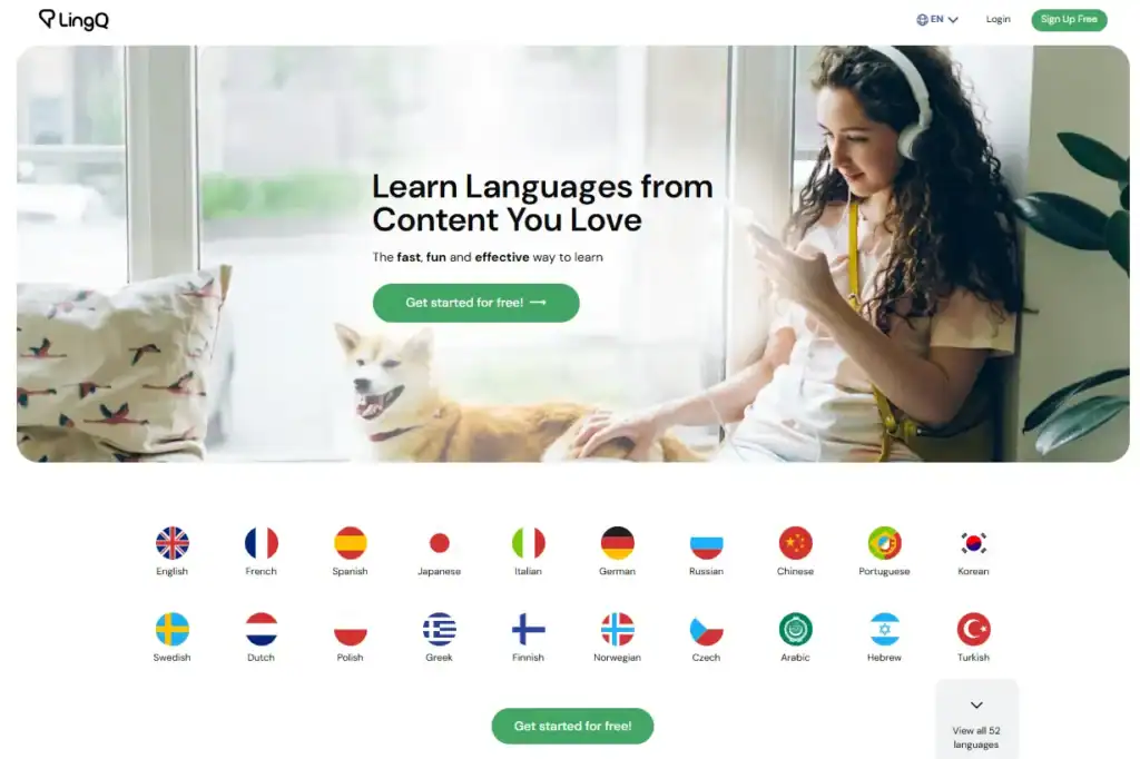 screenshot of the LingQ landing page