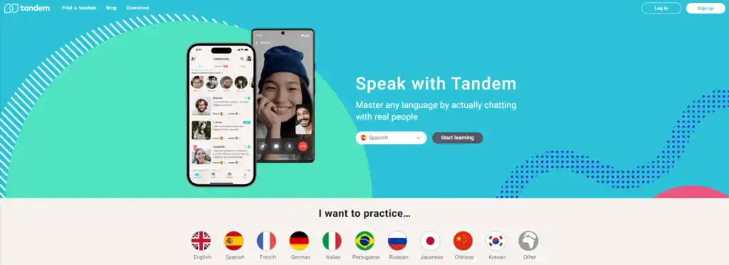 screenshot of the Tandem landing page