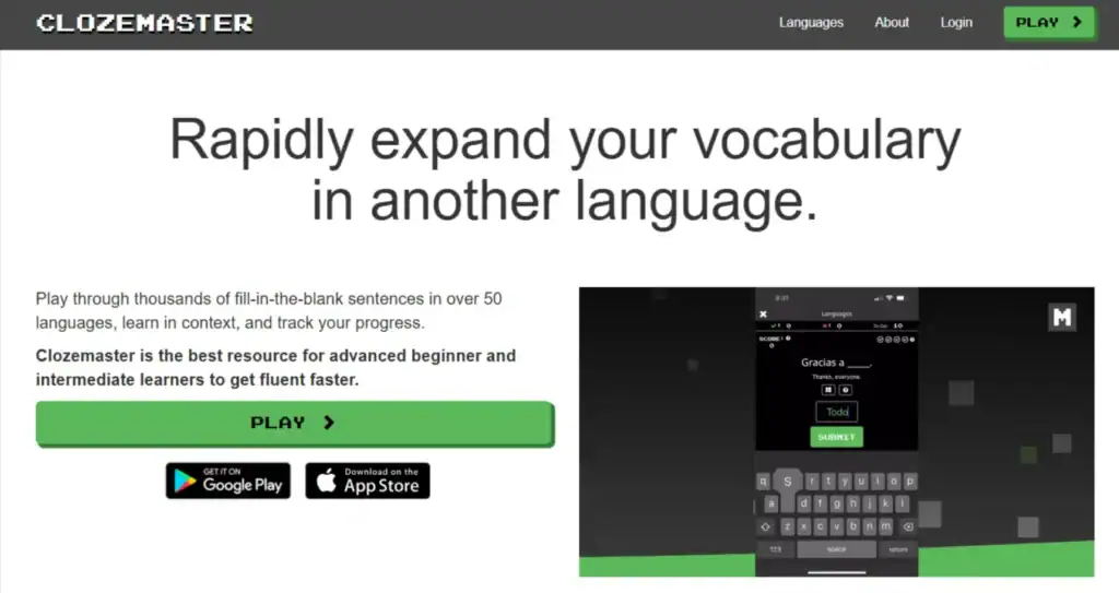 Clozemaster app interface screenshot.