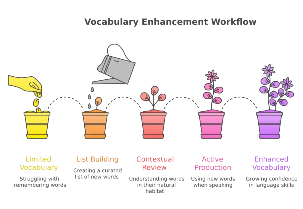 Step-by-step guide to growing your vocabulary using step-by-step plant growth image.