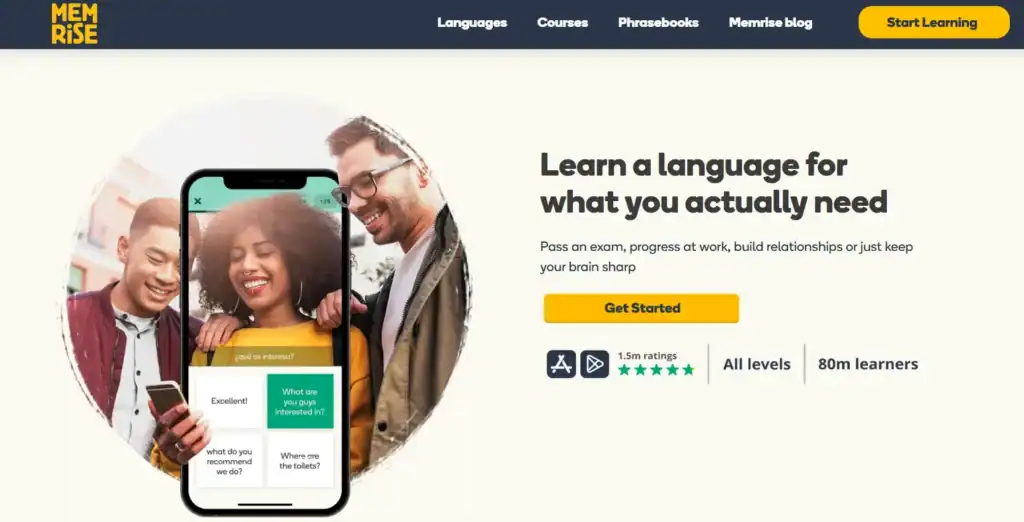 Memrise main frontend, welcome screen